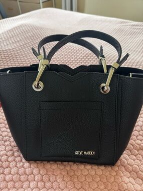 Steve Madden Black Pebbled Shoulder Tote with Front Pocket